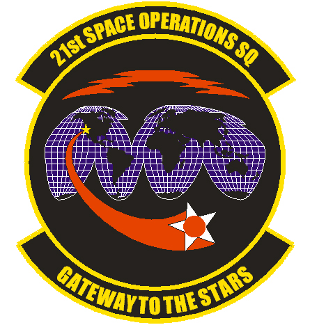 21st Space Operations Squadron patch with Gateway to the Stars text and a pentagonal spiral vortex design