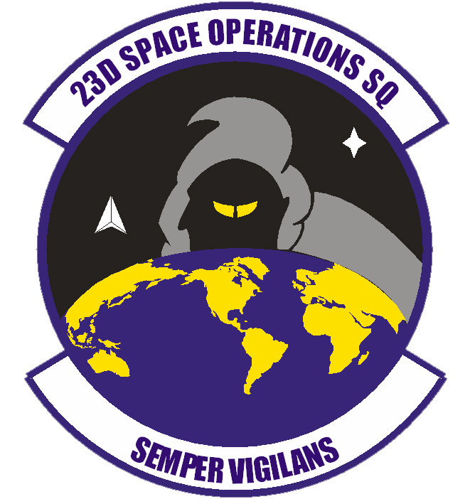 23rd Space Operations Squadron patch showing a hooded dark figure hovering above the Earth with the motto Semper Vigilans