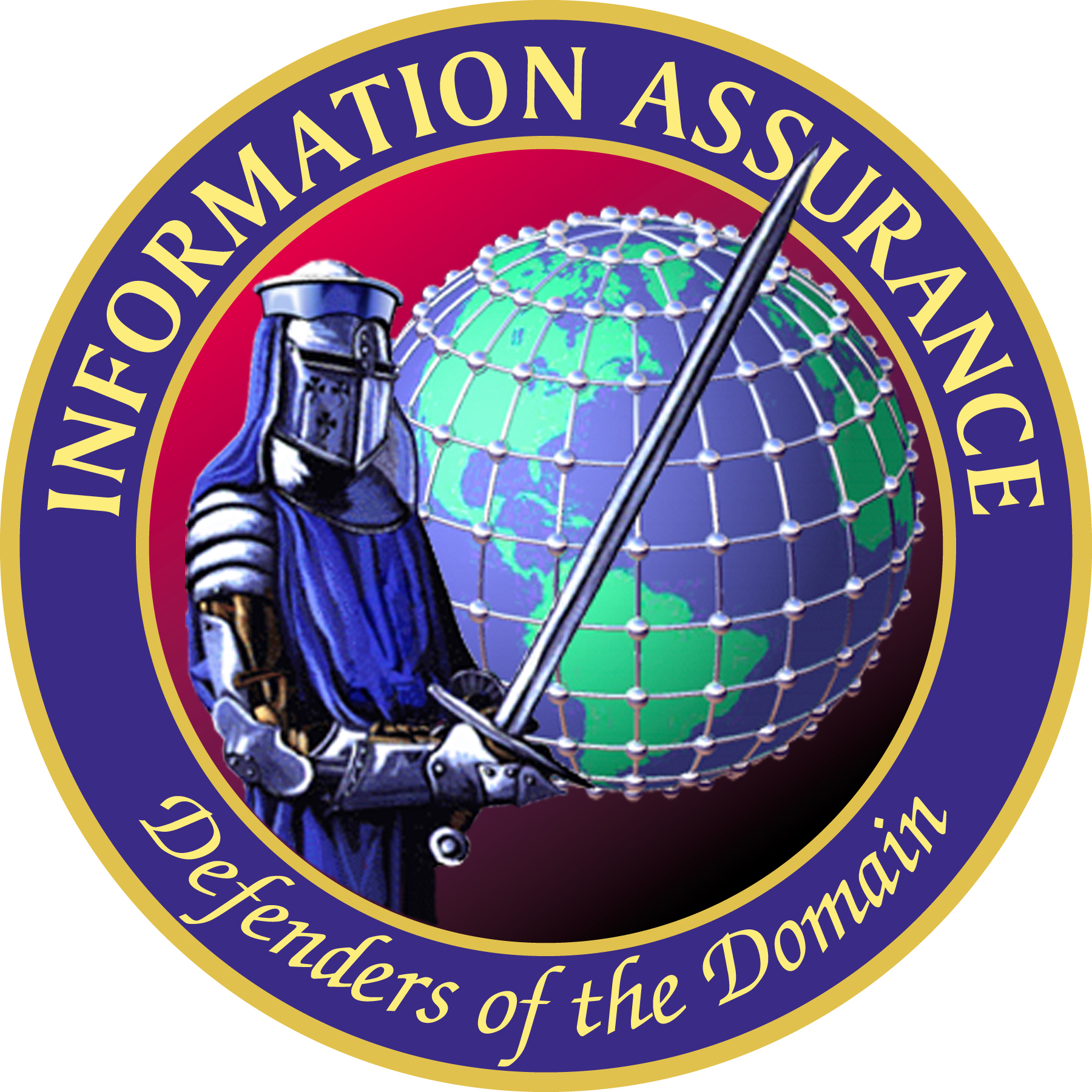 Schriever AFB Defenders Information Assurance patch showing a Knight Templar figure before a geometric grid pattern over the Earth