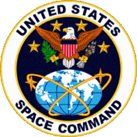 Official emblem of United States Space Command showing Earth surrounded by two intersecting orbital rings with crosses at intersection points