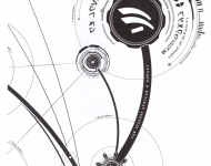 Alleged technical schematic from the CARET program showing drone craft design with extraterrestrial symbol annotations