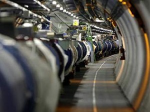 Scientists working on maintenance inside the Large Hadron Collider facility at CERN
