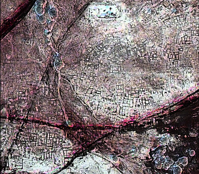 Satellite image of Tanis showing underground tomb locations as dense patterns