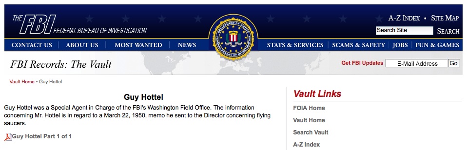 FBI Vault document header showing declassified UFO files