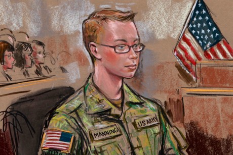 Courtroom sketch of Bradley Manning during military hearing