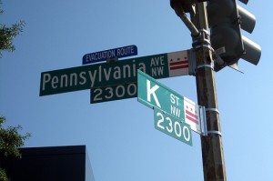 K Street sign in Washington DC marking the center of the lobbying industry