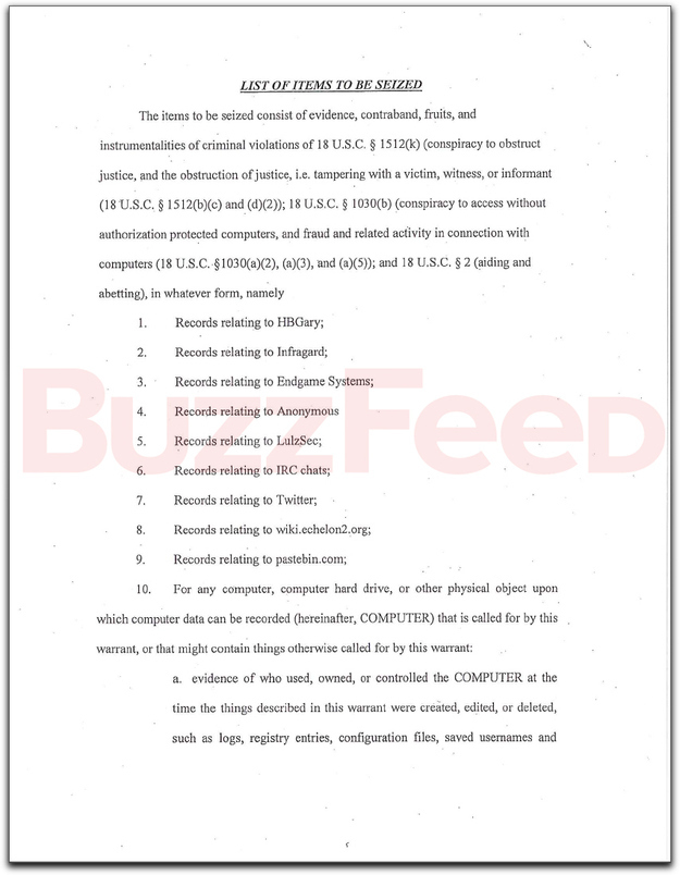 Search warrant details specifying Twitter and IRC data collection