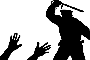 Illustration depicting aggressive police tactics and civil liberties concerns in the United States