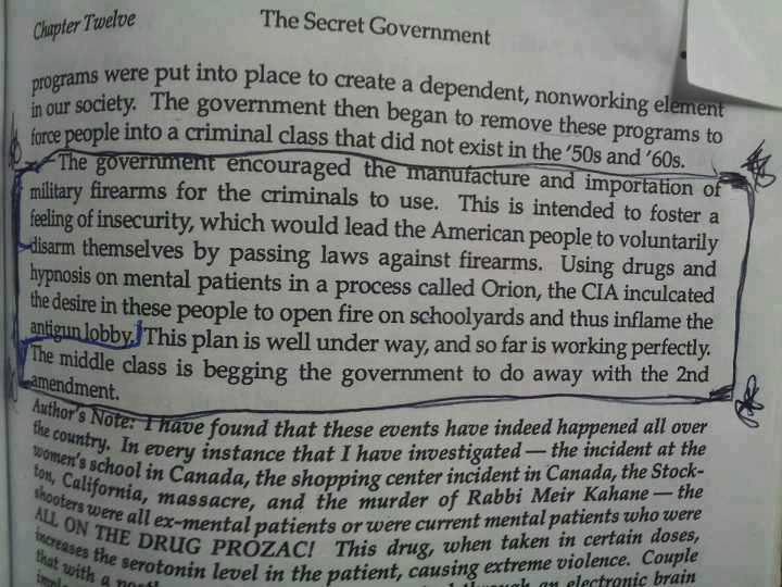 William Cooper Behold A Pale Horse book passage about school shootings and firearms policy