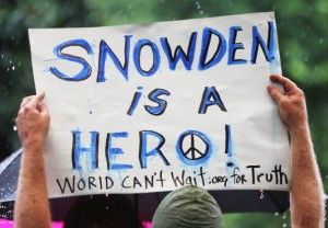 Protest sign supporting NSA whistleblower Edward Snowden at a rally in New York City